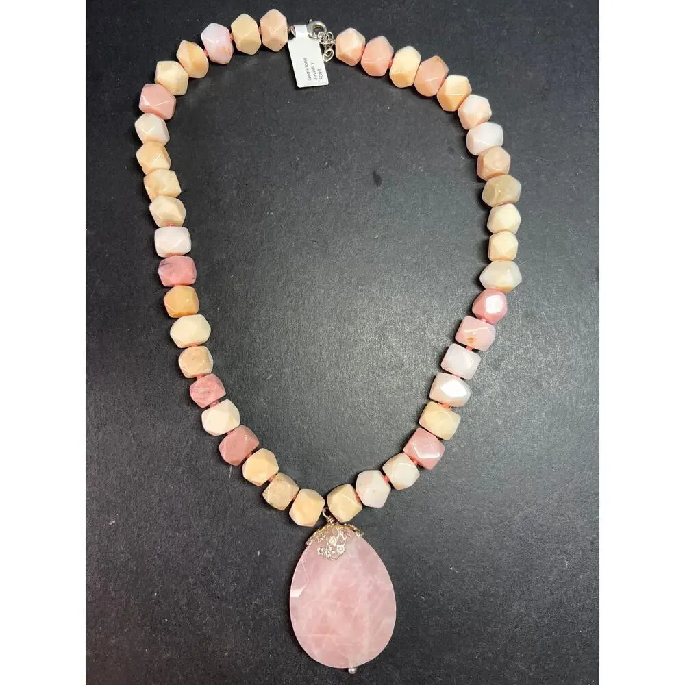 NEW pink opal and rose quartz Sterling silver necklace